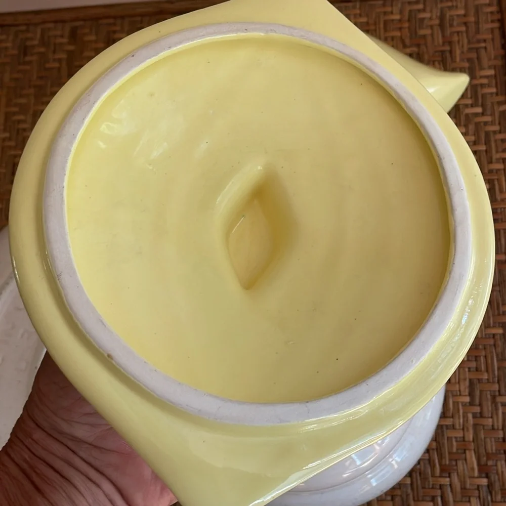 Vintage California Pottery Yellow Cream Lazy Susan Snack Or Chip & Dip